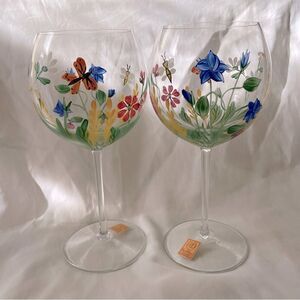 Royal Danube hand painted crystal floral bees butterflies wine glasses goblets